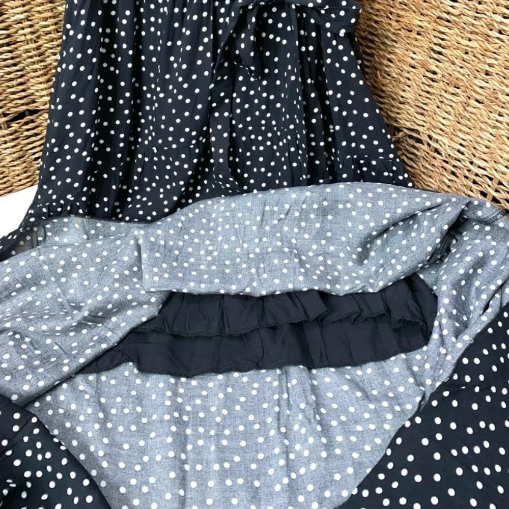 Temofon black with white polka dots backless halter maxi sundress- M - Picture 7 of 10